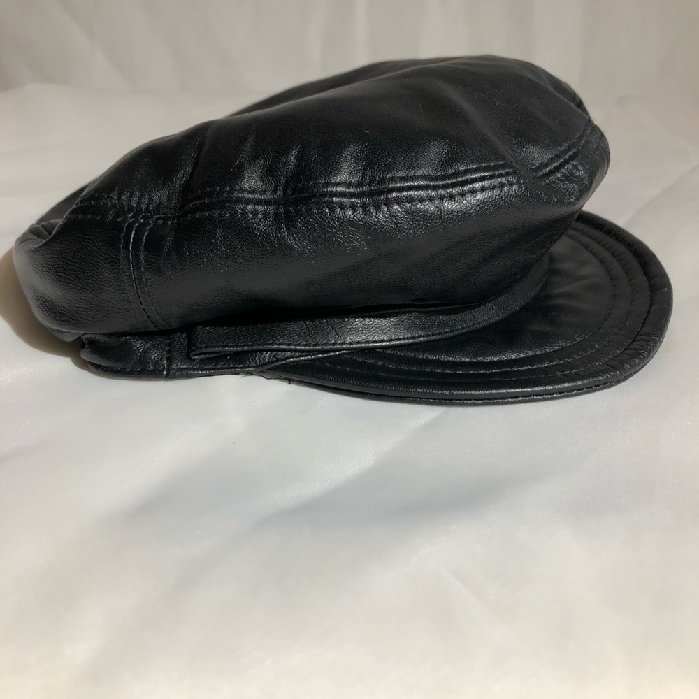 Black Soft Leather Flat Cap